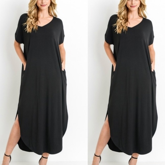 NEW! • Black Short Sleeve Jersey Maxi Dress - Picture 2 of 2